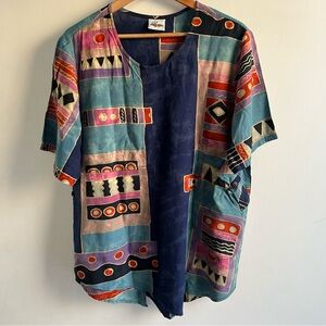 Vintage Colorful Geometric Patterned Top